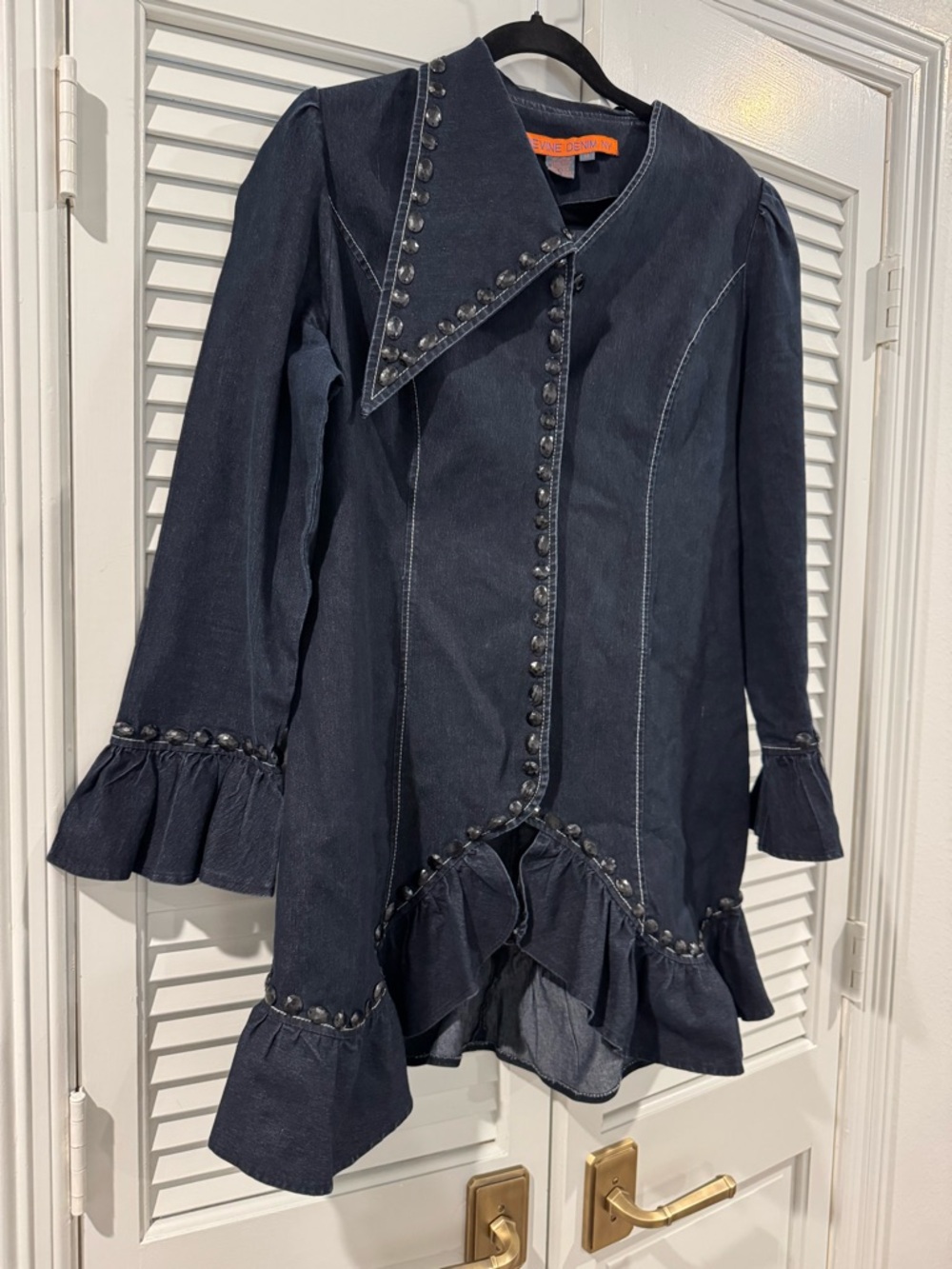 Dark Navy Ruffle-Trim Trench Coat - Picture 2 of 10